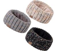 MUTKIS Winter Headbands for Women 3 Pack, Ear Warmers for Women Headband Wool Knit Thick Fleece Lined, Cold Weather Warm Ear Muffs(Confetti Black&Confetti Oatmeal&Confetti Gray)-001