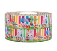 Mutli Colour Stripe Easter Ribbon 2m x 22mm - Bunny & Chick Themed Pastel Decorative Ribbon - Spring Craft Ribbon for Gift Wrapping, Wreath Making, Easter Baskets, Cards & DIY Decorations