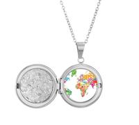 Mutlicolour World Map Countries Name Locket Necklace Hold Picture Jewelry Birthday Gift