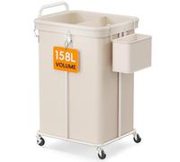 Mutool 150L +8L Laundry Basket on Wheels, Large Rolling Laundry Basket with Removable Liner, Steel Frame Laundry Hamper with Handle for Laundry Room Dorm Bathroom Bedroom, Beige