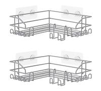 Mutool 2 Pack Corner Shower Caddy, No Drilling Adhesive Shower Shelf, Wall Mounted Bathroom Shower Organizer with 2 Hooks & 4 Adhesives for Bathroom, Kitchen (Silver Gray)