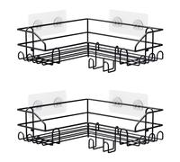 Mutool 2 Pack Corner Shower Caddy, No Drilling Adhesive Shower Shelf, Wall Mounted Bathroom Shower Organizer with 2 Hooks & 4 Adhesives for Bathroom, Kitchen (Black)