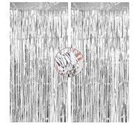 Mutool 2 Pack Sliver Tinsel Curtains, 1 x 2m Sparkle Foil Fringe Curtains, Metallic Streamer Backdrop for Birthday Party Wedding Baby Shower Christmas Halloween Disco Party Decorations