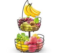 Mutool 2 Tier Fruit Racks with Banana Hanger AssemblableFruit Baskets with Banana Hook Metal Wired Fruit Bowls Vegetables Racks Storage Rack for Fruits, Vegetables, Snacks, Bread, Bronze