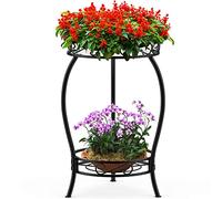 Mutool 2 Tier Metal Plant Stands for Flower Pot, 19.2 Inch Short Plant Stand for Outdor Indoor Plant, Plant Pot Holder Plant Table for Garden Patio, Black