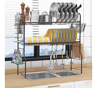 Mutool 2-Tier Over Sink Dish Drying Rack Kitchen Metal Dish Drainers Shelf Sink Organize Stand Shelf for Countertop Organizer Storage, Bronze