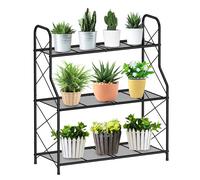 Mutool 3 Tier Metal Plant Stand, Ladder Shelf for Outdoor Indoor Plant, Corner Plant Shelf Ladder Planter for Garden Balcony & Patio, Black
