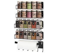 Mutool 4PC Magnetic Spice Rack with 1PC kitchen roll holder, 6 Hooks Herb rack, Wall Mounted fridge shelves, Fridge Shelf Seasoning Rack,Kitchen Organization and Herb Storage (Black)