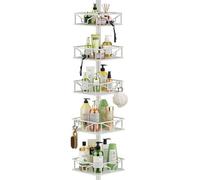 Mutool Adjustable Shower Shelf, Telescopic Shower Caddy with Hooks, No Drilling Corner Shelf with 5 Trays, Rustproof Bathroom Organizer from 157 to 294 CM, White