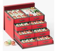 Mutool Christmas Bauble Storage Box With Dividers, 144 Compartment Xmas Ornament Storage Container with 8 Removable Tray, Large Christmas Storage Bins,Perfect for Holiday Decorations (Red)
