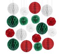 Mutool Christmas Decoration Set-18PCS Reusable Tissue Paper Pom Poms Honeycomb Balls for Xmas Christmas Winter Festival New Year Home Party Decoration, Wall Ceiling Door Hanging Decor Supplies
