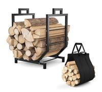 Mutool Firewood Rack with Canvas Carrier, Metal Firewood Log Holder for Indoor Outdoor, Heavy Duty Wood Basket for Fireplace Wood Storage, Black