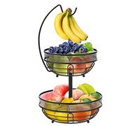 Mutool Fruit Basket, 2 Tier Fruit Bowl with Banana Hanger for Kitchen Counter, Metal Detachable Fruit Racks Storage Holder Keeps Fruits and Vegs Fresh (Black)