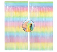 Mutool Macaron Rainbow Foil Fringe Curtain Backdrop, Sparkle Tinsel Metallic Curtains for Birthday Party Wedding Photo Backdrop Christmas Halloween Disco Party Decorations (2Pack, 1x2m)