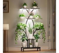 Mutool Plant Stand Indoor with Grow Lights, 163cm Tall Plant Shelf for Flower Display, Space-Saving Corner Flower Stand for Home, Living Room, Office & Patio Decor, Black