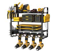 Mutool Power Tool Organizer Storage Rack Wall Mount Drill Holder for 4 Power Drill Tools, Mesh anti-drop design, Tool Shelving with Side Screwdriver Rack and hooks for Garage, Workshop (Black 2)