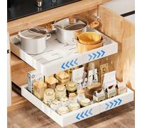 Mutool Pull Out Cabinet Organizer - Extendable Sliding Drawer, Heavy Duty Slide Out Storage Shelf with Adhesive Nano Film for Kitchen, Pantry, Bathroom, Under Sink Storage (White)