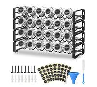 Mutool Spice Rack with Jars 4 Tiers Spice Racks Freestanding Spice Jars with Lids and Labels Spice Rack Wall Mounted with 24pc Glass Jars 80pc Labels 1 Pen 1 Funnel and 1 Brush(Black)