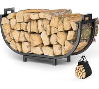 Mutool U-shaped Firewood Rack with Canvas Carrier, Metal Firewood Log Holder for Indoor Outdoor, Heavy Duty Wood Basket for Fireplace Wood Storage, Black