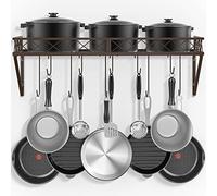 Mutool Wall Mount Pot Pan Rack, 70cm Saucepan Hanging Racks Utensils Hanging Shelf, Pan Racks for kitchen, Metal Cookware Organiser with 10 Hooks, Bronze