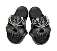 MUTORE Skull Slippers for Unisex with Metal Skull Chains Accessories,Outdoor Clogs Beach Pool Sandals, Open Toe Soft EVA Soled Non-Slip Indoor Home Slides
