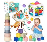 MutoToy® Baby Toys 6 to 12 Months, 4 in 1 Montessori Toys for Babies 6-12 Months 1 2 3 Year Old, Early Development & Activity Toys with Baby Sensory Toys, Stacking cups, Baby Blocks, Pull String Toy