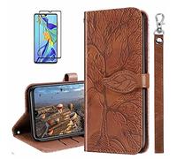 MUTOUREN Case Compatible with Samsung Galaxy A32 5G PU Leather Protective Wallet Case Flip Cover Magnetic Closure Card Slot Bumper with 1* Screen Protector - Brown