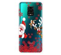 MUTOUREN Case for Xiaomi Redmi Note 9S/Note 9 Pro/Note 9 Pro Max Clear TPU Silicone Cover Ultra Thin Anti-Scratch Christmas Bumper with free [Screen Protector], Santa Claus and Elk 01