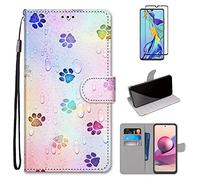 MUTOUREN Compatible with Samsung Galaxy A41 Case with 1* Screen Protector, PU Leather Wallet Case Flip Folio Cover Magnetic Closure Protective Bumper, Footprint