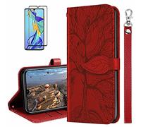 MUTOUREN Compatible with Xiaomi Redmi Note 10 5G Case PU Leather Protective Flip Wallet Cover Ultra Slim Magnetic Closure Card Slot Bumper with 1* Screen Protector - Red