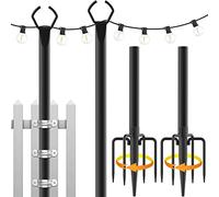 Mutovlin String Light Poles,9.56Ft Stainless Steel Poles for Outdoor String Lights,with Fork and Base,Light Poles Stand for Garden,Backyard and Patio (2 Pack)