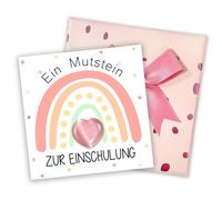 Mutstein Heart Set for School Enrolment for Children, Blue Lucky Charm 2 cm with Writeable Rainbow Card 8 x 8 cm, Ready Gift in Gift Box with Ribbon, for First Day of School and School Cone