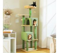 MUTTROS 62" Cat Tree for Indoor Cats, Multi-Level Cat Tower for Large Cats with Scratching Posts, 2 Spacious Plush Condos, Padded Perch, Soft Cat Bed, Scratching Pad & 2 Pompoms, Green