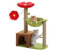MUTTROS Flower Cat Tree with Sisal Scratching Posts, 35" Cute Cat Tower with Large Green Hammock for Small Indoor Cats, Cat Condo with Removable Flower Bed for Kittens, Brown