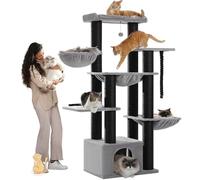 MUTTROS Large Cat Tree-67in Tall Cat Tower for Indoor Cats Large Adult with 13 Thick Black Scratching Posts (φ4.3in), Multi- Level Cat Condo, Super Big Perch & Hammocks for Maine Coon 20 lbs -Gray