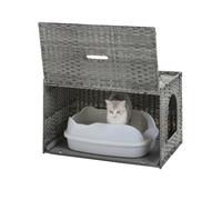 MUTTROS Rattan Cat Litter Box Enclosure - Hidden Litter Box Furniture by Handwoven Wicker with Taller Doorway & Raised Edge Mat-Cat House Cabinet for Large Cats Indoor Living Room Odor Control, Gray