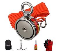 MUTUACTOR Fishing Magnet with Grappling Hooks,20m Rope & Glove,Double side combined 400kg Pulling Force Super Strong Neodymium Magnet with Carabiner for Magnet Fishing and Retrieving in River