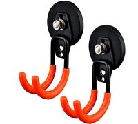 MUTUACTOR Heavy Magnetic Hooks, Strong Non-Slip Rubber Coating, Double Garage Hook, Sturdy Utility Storage Hook for Workbench, Perforated Wall, Garden Hose, Toolbox (2 Pieces, J, Orange)