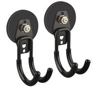 MUTUACTOR Heavy Magnetic Hooks, Strong Non-Slip Rubber Coating, Double Garage Hook, Sturdy Utility Storage Hook for Workbench, Perforated Wall, Garden Hose, Tool Box (Pack of 2, J, Black)