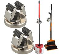 MUTUACTOR Magnetic Broom Holder, 2 Pieces Broom and Mop Holder with Breakage Protection with 360° Rotating Frame for Hanging in Refrigerators with Metal Doors, Washing Machine Broom and Mop Holder