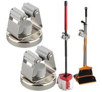 MUTUACTOR Magnetic Broom Holders,2pcs Anti-broken Heavy Duty Magnetic Clips Wall Mount,No Drilling 10lbs Magnetic Hooks Broom Mop Brackets for Work Cargo Garage Laundry Work Van Accessories