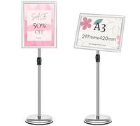 Mutualsign A3 Display Stand Sign Stand Holder Poster Stand Adjustable Aluminum Free Standing Signs Holder for Menu, Advertising, Information(Sliver)