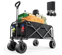 MUTUN Festival Trolley Heavy Duty, 150L Folding Wagon with Large 19cm Wheels, 250KG Load Pull Along Garden Cart for Camping Beach Rough Terrain, All-Terrain Hand Truck, Black