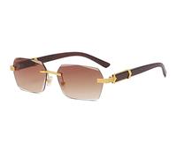 MUTYNE Blue Frameless Gold Metal Ladies Sunglasses Men Rimless Brown Sun Glasses For Women Fashion Shades Cutting Eyeglass,B Gold Tea,One size
