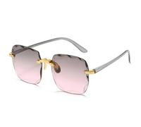 MUTYNE Classic Luxury Square Rimless Women's Sunglasses Fashion Trendy Men Outdoor Travel Uv400(Gray Gray Pink)