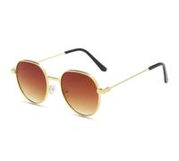 MUTYNE Fashion Metal Round Frame Sunglasses Women Men Classic Retro Outdoors Driving Shade Sun Glasses Uv400(Gold Tea)