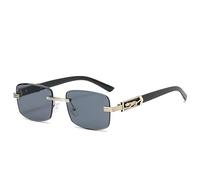 MUTYNE Fashion Rectangle Rimless Sunglasses Men Women Frameless Vintage Trendy Leopard Frame Eyewear Shades,C1 Gold Gray,With a bag