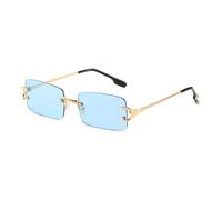 MUTYNE Fashion Rectangle Rimless Sunglasses Woman Vintage Red Blue Green Lens Eyewear Men Shades UV400 Sun Glasses,Blue,One size