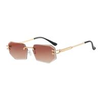 MUTYNE Fashion Rimless Small Square Women Sunglasses Trendy Luxury Men Travel Driving Uv400(Gold Gradient Tea)