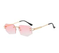 MUTYNE Fashion Rimless Small Square Women Sunglasses Trendy Luxury Men Travel Driving Uv400(Gold Pink)